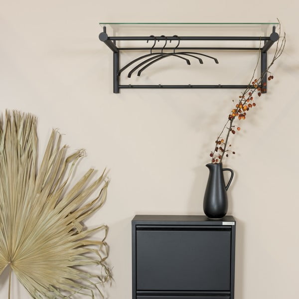 Čierny kovový nástenný vešiak s poličkou Suza – Spinder Design-image-1