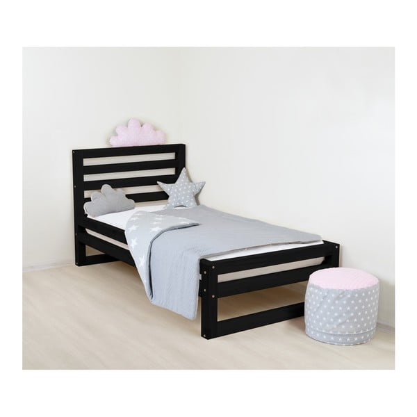 Detská čierna drevená jednolôžková posteľ Benlemi DeLu×e, 160 × 90 cm