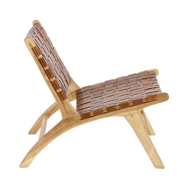 Koňakovohnedé/v prírodnej farbe kožené kreslo s výpletom Calixta – Kave Home-image-2