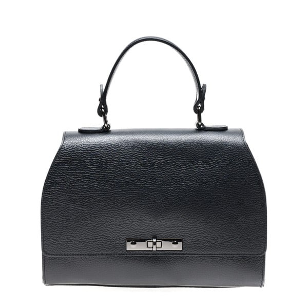 Čierna kožená kabelka s popruhom Carla Ferreri