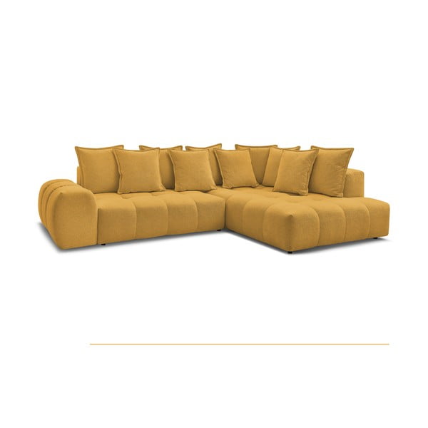 Ženilková rozkladacia/s úložným priestorom rohová pohovka v horčicovej farbe (pravý roh/do L) Everest – Bobochic Paris-image-3