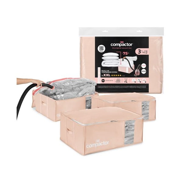 Vákuové plastové úložné boxy na oblečenie v súprave 3 ks 65x45x27 cm Pink Edition – Compactor