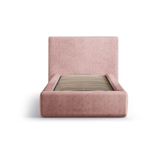 Ružová čalúnená jednolôžková posteľ s úložným priestorom s roštom 90x200 cm Amy – Micadoni -image-3