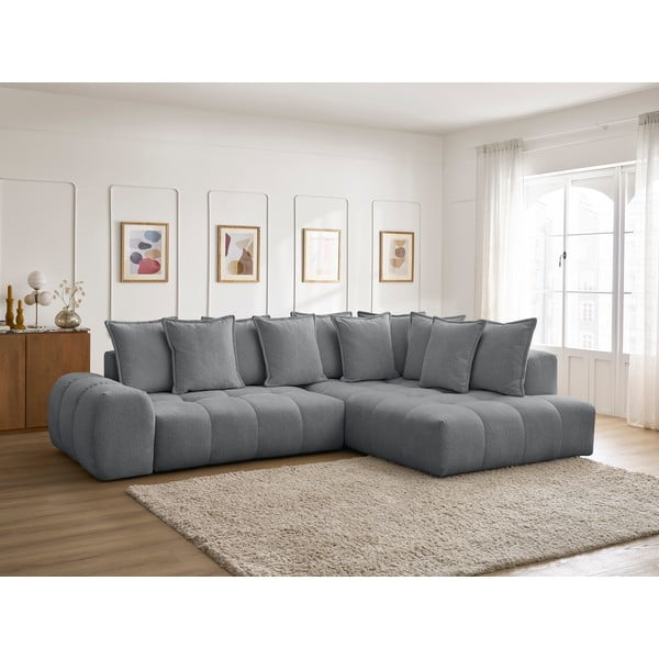 Tmavosivá ženilková rozkladacia/s úložným priestorom rohová pohovka (pravý roh/do L) Everest – Bobochic Paris-image-1