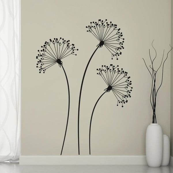 Samolepka na stenu 3 čierne kvety, 70x50 cm