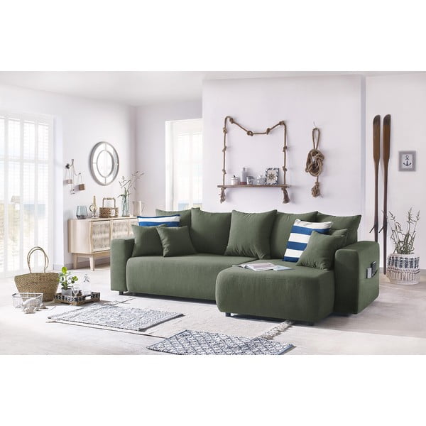 Zelená rozkladacia rohová obojstranná pohovka Bobochic Paris Envy-image-4