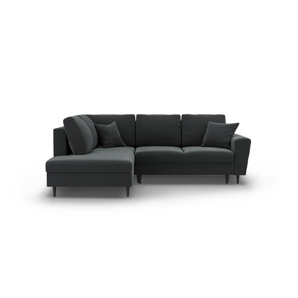 Tmavosivá zamatová rozkladacia/s úložným priestorom rohová pohovka (ľavý roh/do L) Kyoto – Cosmopolitan Design