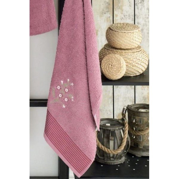 Tmavoružový bavlnený župan a uterák v súprave veľkosť S/M – Mila Home-image-1