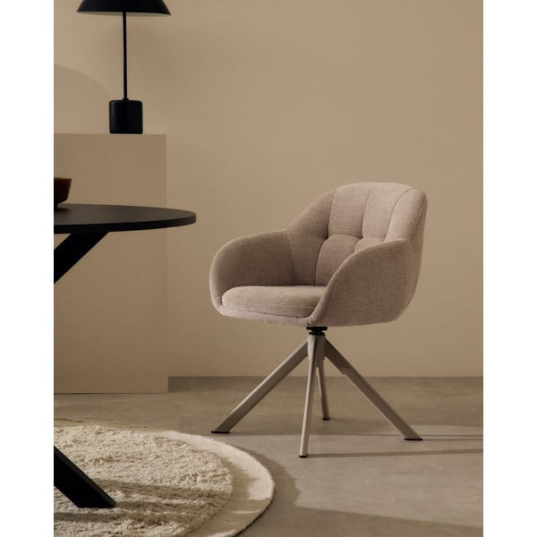 Béžové čalúnené jedálenské kreslo s podrúčkami Dorina – Kave Home-image-1
