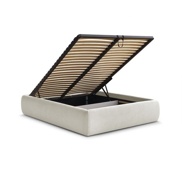 Béžová čalúnená dvojlôžková posteľ s úložným priestorom/bez čela s roštom 160x200 cm Inera – Bobochic Paris-image-3