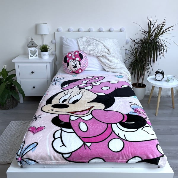 Ružová detská deka z mikroplyšu 100x150 cm Minnie Flowers – Jerry Fabrics-image-2