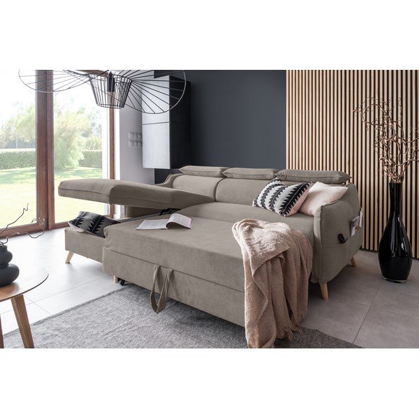 Svetlohnedá zamatová rozkladacia rohová pohovka (ľavý roh) Sweet Harmony – Miuform-image-4