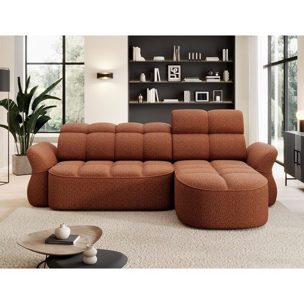 Terakotová zamatová rozkladacia/s úložným priestorom rohová pohovka (pravý roh/s leňoškou) Beneth – ELTAP-image-1