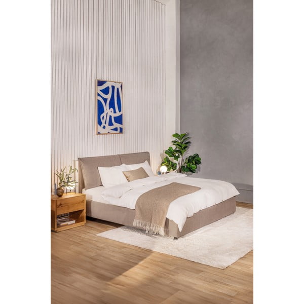 Čalúnená dvojlôžková posteľ taupe s úložným priestorom s matracom/s roštom 180x200 cm Myra Pillow – Bonami Selection-image-1