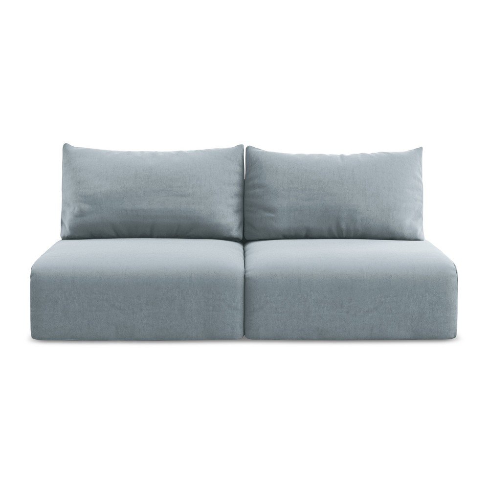 Modrá zamatová rozkladacia/s úložným priestorom pohovka 216 cm Kalena – Makamii