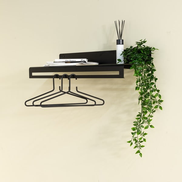 Čierny kovový nástenný vešiak s poličkou 78 cm Sway – Spinder Design-image-1