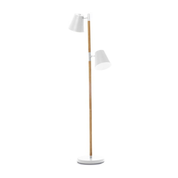 Biela voľne stojacia lampa s drevenými detailmi Leitmotiv Rubi