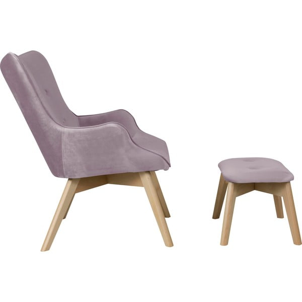 Zamatové kreslo s podnožkou v levanduľovej farbe Niko – Ropez-image-3