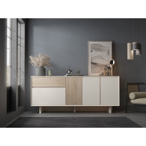 Komoda v béžovej a prírodnej farbe v dekore duba 180x76x45 cm Carpi – Marckeric-image-1