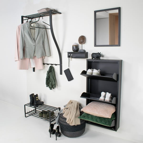 Čierny kovový nástenný vešiak s poličkou 75 cm Carve – Spinder Design-image-1