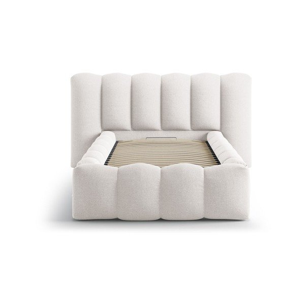 Krémová čalúnená jednolôžková posteľ s úložným priestorom s roštom 90x200 cm Lupine – Micadoni -image-3