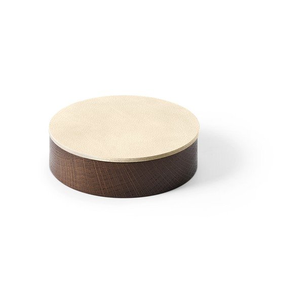 Hnedý/krémový drevený/z eko kože úložný box s vekom/dekoratívny ø 11x3,5 cm Circle Nupo – LIND DNA