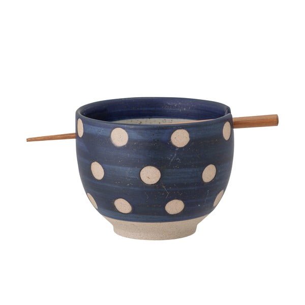 Modrá kameninová miska s jedálenskými paličkami Bloomingville Masami, ø 13 cm-image-2