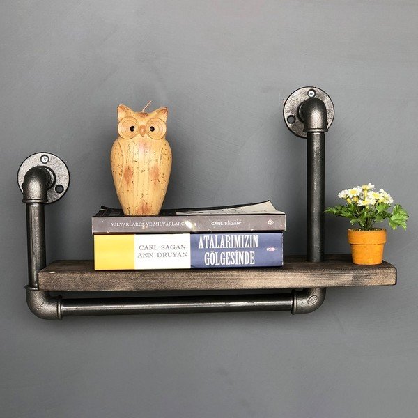 Drevená nástenná polica s kovovým potrubím Boruraf Angela-image-1