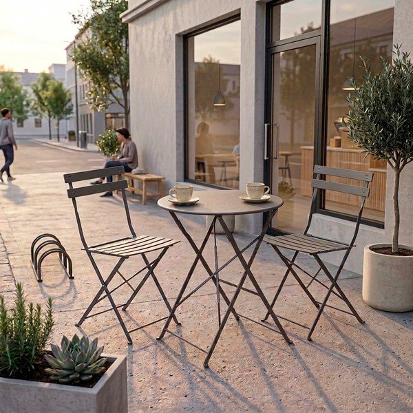 Antracitová oceľová záhradná jedálenská súprava pre 2  Austin – Bizzotto-image-1