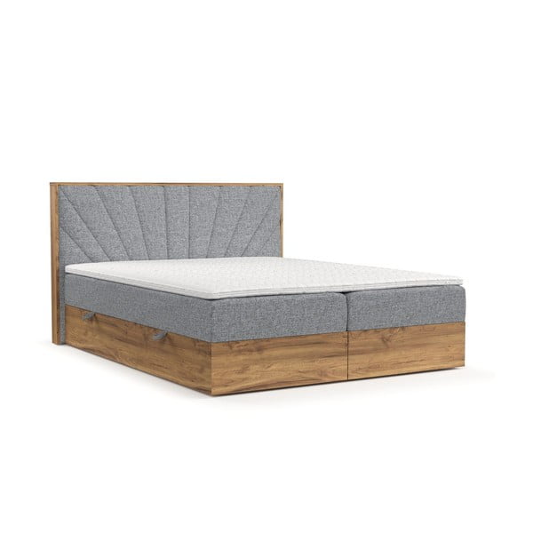 Boxspring posteľ s úložným priestorom v sivo-prírodnej farbe 200x200 cm Asahi – Maison de Rêve