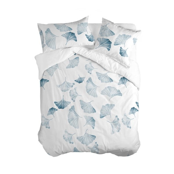 Biela/modrá bavlnená obliečka na perinu na dvojlôžko 200x200 cm Ginkgo – Blanc