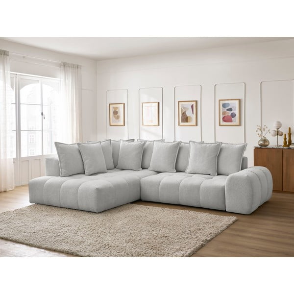 Svetlosivá ženilková rozkladacia/s úložným priestorom rohová pohovka (ľavý roh/do L) Everest – Bobochic Paris-image-1