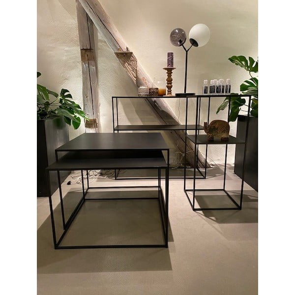 Čierne kovové konferenčné stolíky v súprave 2 ks 65x65 cm Pebble – Unique Furniture-image-1