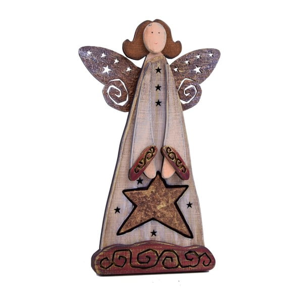 Dekoratívny drevený anjel s hviezdou Ego Dekor Beliel, výška 36 cm