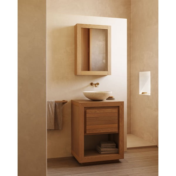 Nízka skrinka pod umývadlo z teakového dreva v prírodnej farbe 60x80 cm Saula – Kave Home-image-1