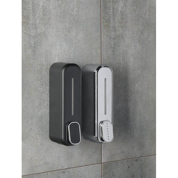 Nástenný plastový dávkovač mydla v lesklej striebornej farbe 350 ml Aqualine Mullet – Sapho-image-1