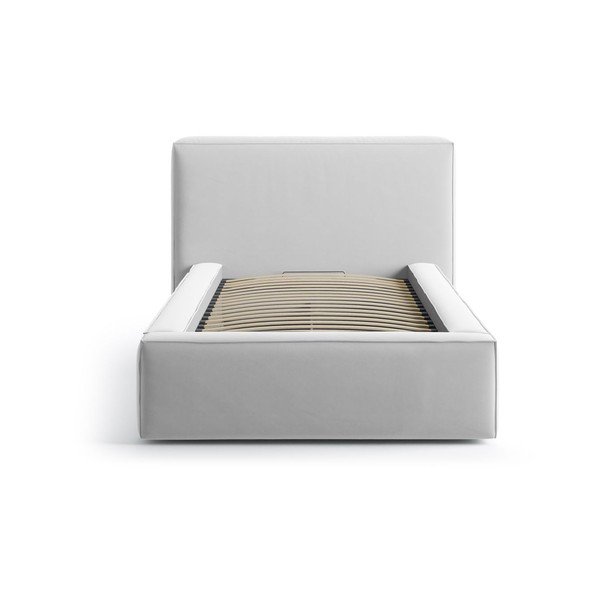 Čalúnená jednolôžková posteľ s úložným priestorom s roštom 90x200 cm v striebornej farbe Jodie – Micadoni -image-3