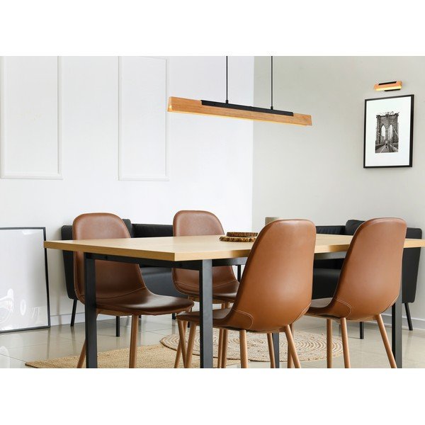 Matne čierne LED závesné svietidlo s dreveným tienidlom Kerala – Trio-image-1