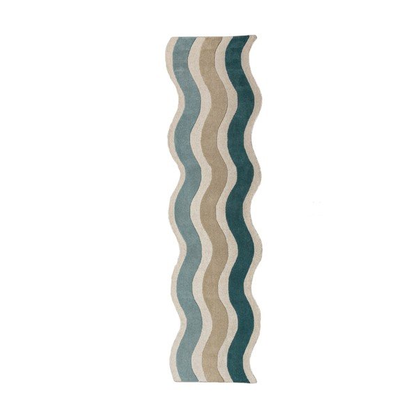 Modrý ručne tkaný vlnený behúň 80x300 cm Cascade Wool – Flair Rugs
