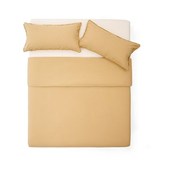 Predĺžené obliečky na dvojlôžko z bavlneného perkálu v horčicovej farbe 240x220 cm Sifinia – Kave Home