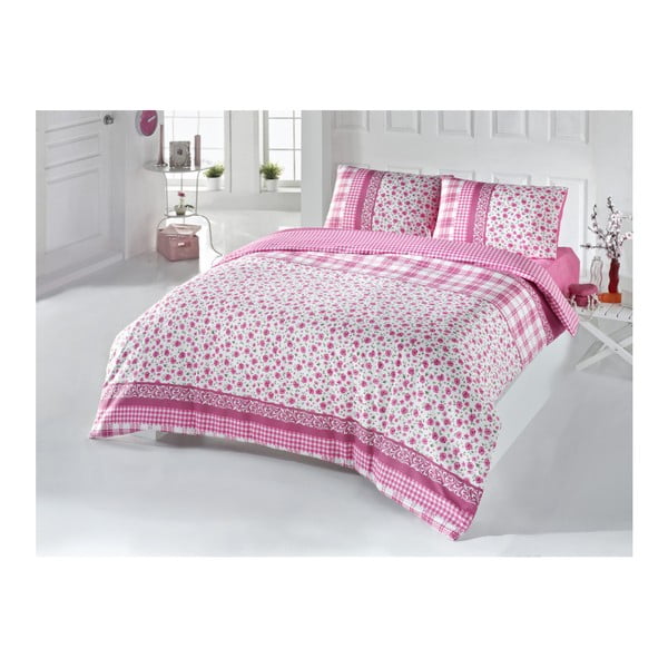 Ružové obliečky na dvojlôžko s plachtou Pelin, 200 × 220 cm