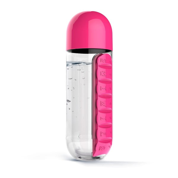Fľaša so zásobníkom na lieky In Style Pink, 600 ml