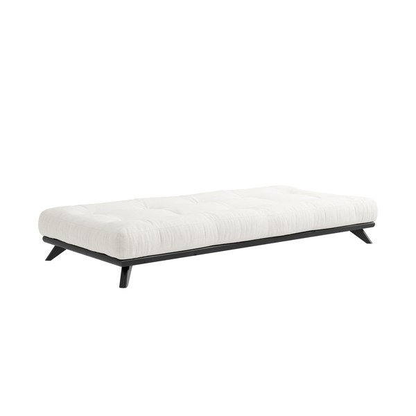 Čierna jednolôžková posteľ z masívneho borovicového dreva s matracom Karup Design Senza Mat, 90 x 200 cm