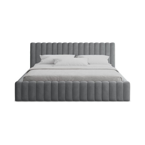 Sivá čalúnená dvojlôžková posteľ s úložným priestorom s roštom 140x200 cm Lemi – Makamii-image-4