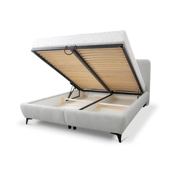 Svetlosivá čalúnená dvojlôžková posteľ s úložným priestorom s roštom 140x200 cm Makapu – Makamii-image-1