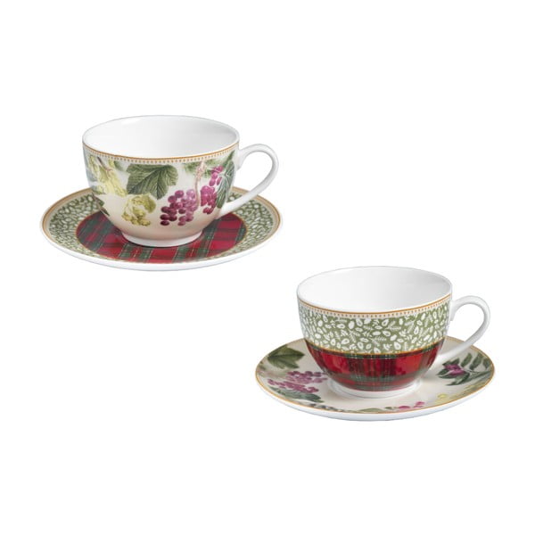 Súprava 2 porcelánových šálok s tanierikmi Brandani Sottobosco Tea Cup