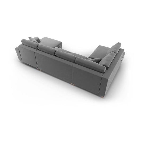 Svetlosivá zamatová rozkladacia/s úložným priestorom rohová pohovka (ľavý roh/do "U") Kyoto – Cosmopolitan Design-image-4