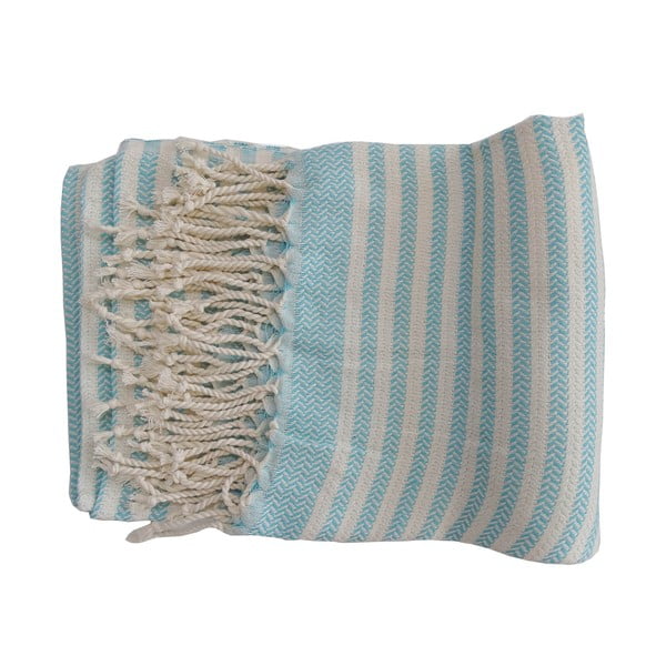 Tyrkysovo-biela ručne tkaná osuška z prémiovej bavlny Safir, 100 × 180 cm
