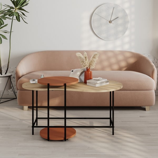 Konferenčné stolíky s doskou v dubovom dekore v tehlovo-prírodnej farbe v súprave 2 ks 65x103 cm Rosie – Marckeric-image-1