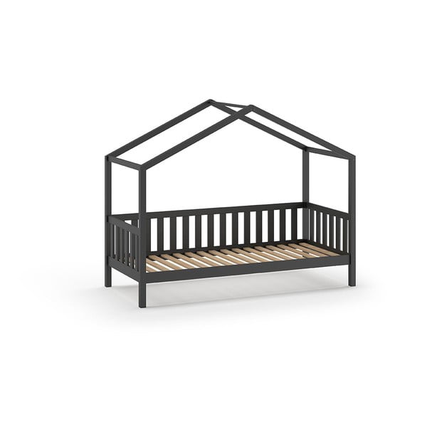 Antracitová domčeková detská posteľ z borovicového dreva 90x200 cm DALLAS – Vipack